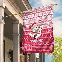 Poland Christmas Garden Flag with Santa Riding Stork White Eagle Emblem and Red Snowflake Knit Pattern Design - Wonder Print Shop