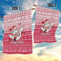 Poland Christmas Garden Flag with Santa Riding Stork White Eagle Emblem and Red Snowflake Knit Pattern Design - Wonder Print Shop