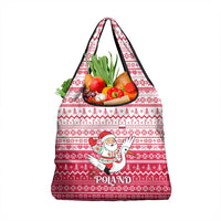 Poland Christmas Grocery Bag with Santa Riding Stork White Eagle Emblem and Red Snowflake Knit Pattern Design - Wonder Print Shop