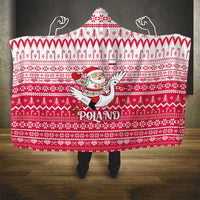 Poland Christmas Hooded Blanket with Santa Riding Stork White Eagle Emblem and Red Snowflake Knit Pattern Design - Wonder Print Shop
