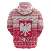 Poland Christmas Hoodie with Santa Riding Stork White Eagle Emblem and Red Snowflake Knit Pattern Design - Wonder Print Shop