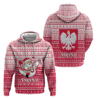 Poland Christmas Hoodie with Santa Riding Stork White Eagle Emblem and Red Snowflake Knit Pattern Design - Wonder Print Shop