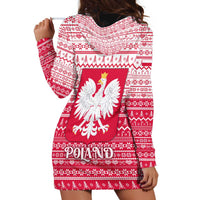 Poland Christmas Hoodie Dress with Santa Riding Stork White Eagle Emblem and Red Snowflake Knit Pattern Design - Wonder Print Shop