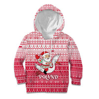 Poland Christmas Kid Hoodie with Santa Riding Stork White Eagle Emblem and Red Snowflake Knit Pattern Design - Wonder Print Shop