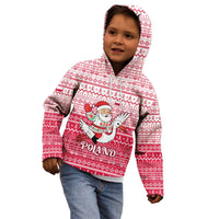 Poland Christmas Kid Hoodie with Santa Riding Stork White Eagle Emblem and Red Snowflake Knit Pattern Design - Wonder Print Shop
