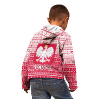 Poland Christmas Kid Hoodie with Santa Riding Stork White Eagle Emblem and Red Snowflake Knit Pattern Design - Wonder Print Shop