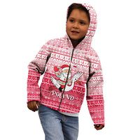 Poland Christmas Kid Hoodie with Santa Riding Stork White Eagle Emblem and Red Snowflake Knit Pattern Design - Wonder Print Shop