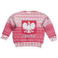 Poland Christmas Kid Ugly Christmas Sweater with Santa Riding Stork White Eagle Emblem and Red Snowflake Knit Pattern Design - Wonder Print Shop