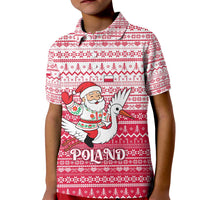 Poland Christmas Kid Polo Shirt with Santa Riding Stork White Eagle Emblem and Red Snowflake Knit Pattern Design - Wonder Print Shop