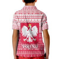 Poland Christmas Kid Polo Shirt with Santa Riding Stork White Eagle Emblem and Red Snowflake Knit Pattern Design - Wonder Print Shop