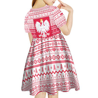 Poland Christmas Kid Short Sleeve Dress with Santa Riding Stork White Eagle Emblem and Red Snowflake Knit Pattern Design - Wonder Print Shop