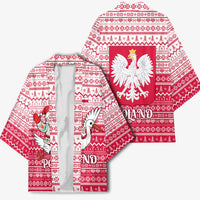 Poland Christmas Kimono with Santa Riding Stork White Eagle Emblem and Red Snowflake Knit Pattern Design - Wonder Print Shop