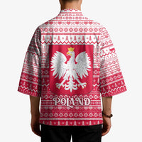 Poland Christmas Kimono with Santa Riding Stork White Eagle Emblem and Red Snowflake Knit Pattern Design - Wonder Print Shop