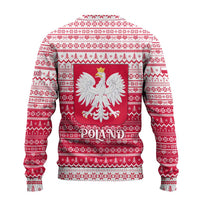 Poland Christmas Ugly Christmas Sweater with Santa Riding Stork White Eagle Emblem and Red Snowflake Knit Pattern Design - Wonder Print Shop