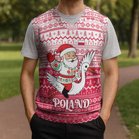 Poland Christmas Knitted V-Neck Vest with Santa Riding Stork White Eagle Emblem and Red Snowflake Knit Pattern Design - Wonder Print Shop
