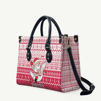 Poland Christmas Leather Bag with Santa Riding Stork White Eagle Emblem and Red Snowflake Knit Pattern Design - Wonder Print Shop