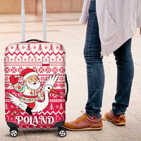 Poland Christmas Luggage Cover with Santa Riding Stork White Eagle Emblem and Red Snowflake Knit Pattern Design - Wonder Print Shop