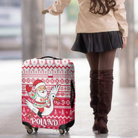 Poland Christmas Luggage Cover with Santa Riding Stork White Eagle Emblem and Red Snowflake Knit Pattern Design - Wonder Print Shop