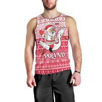 Poland Christmas Men Tank Top with Santa Riding Stork White Eagle Emblem and Red Snowflake Knit Pattern Design - Wonder Print Shop