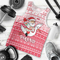 Poland Christmas Men Tank Top with Santa Riding Stork White Eagle Emblem and Red Snowflake Knit Pattern Design - Wonder Print Shop