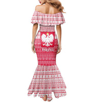Poland Christmas Mermaid Dress with Santa Riding Stork White Eagle Emblem and Red Snowflake Knit Pattern Design - Wonder Print Shop