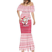 Poland Christmas Mermaid Dress with Santa Riding Stork White Eagle Emblem and Red Snowflake Knit Pattern Design - Wonder Print Shop