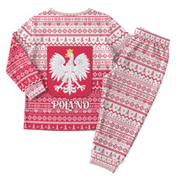 Poland Christmas Pajama Set with Santa Riding Stork White Eagle Emblem and Red Snowflake Knit Pattern Design - Wonder Print Shop