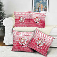 Poland Christmas Pillow Cover with Santa Riding Stork White Eagle Emblem and Red Snowflake Knit Pattern Design - Wonder Print Shop