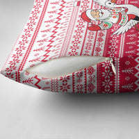 Poland Christmas Pillow Cover with Santa Riding Stork White Eagle Emblem and Red Snowflake Knit Pattern Design - Wonder Print Shop