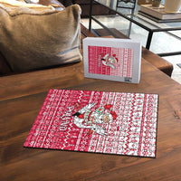 Poland Christmas Puzzle with Santa Riding Stork White Eagle Emblem and Red Snowflake Knit Pattern Design - Wonder Print Shop