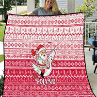Poland Christmas Quilt with Santa Riding Stork White Eagle Emblem and Red Snowflake Knit Pattern Design - Wonder Print Shop