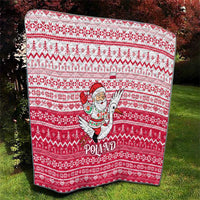 Poland Christmas Quilt with Santa Riding Stork White Eagle Emblem and Red Snowflake Knit Pattern Design - Wonder Print Shop