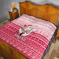 Poland Christmas Quilt with Santa Riding Stork White Eagle Emblem and Red Snowflake Knit Pattern Design - Wonder Print Shop
