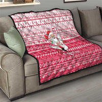 Poland Christmas Quilt with Santa Riding Stork White Eagle Emblem and Red Snowflake Knit Pattern Design - Wonder Print Shop