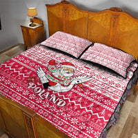 Poland Christmas Quilt Bed Set with Santa Riding Stork White Eagle Emblem and Red Snowflake Knit Pattern Design - Wonder Print Shop