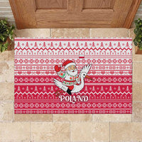 Poland Christmas Rubber Doormat with Santa Riding Stork White Eagle Emblem and Red Snowflake Knit Pattern Design - Wonder Print Shop