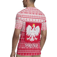 Poland Christmas Rugby Jersey with Santa Riding Stork White Eagle Emblem and Red Snowflake Knit Pattern Design - Wonder Print Shop