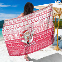 Poland Christmas Sarong with Santa Riding Stork White Eagle Emblem and Red Snowflake Knit Pattern Design - Wonder Print Shop