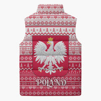 Poland Christmas Sleeveless Puffer Jacket with Santa Riding Stork White Eagle Emblem and Red Snowflake Knit Pattern Design - Wonder Print Shop