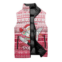 Poland Christmas Sleeveless Puffer Jacket with Santa Riding Stork White Eagle Emblem and Red Snowflake Knit Pattern Design - Wonder Print Shop
