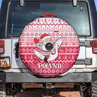 Poland Christmas Spare Tire Cover with Santa Riding Stork White Eagle Emblem and Red Snowflake Knit Pattern Design - Wonder Print Shop