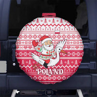 Poland Christmas Spare Tire Cover with Santa Riding Stork White Eagle Emblem and Red Snowflake Knit Pattern Design - Wonder Print Shop