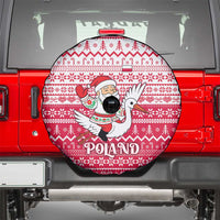 Poland Christmas Spare Tire Cover with Santa Riding Stork White Eagle Emblem and Red Snowflake Knit Pattern Design - Wonder Print Shop