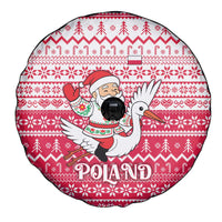 Poland Christmas Spare Tire Cover with Santa Riding Stork White Eagle Emblem and Red Snowflake Knit Pattern Design - Wonder Print Shop