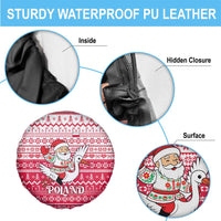 Poland Christmas Spare Tire Cover with Santa Riding Stork White Eagle Emblem and Red Snowflake Knit Pattern Design - Wonder Print Shop
