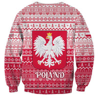 Poland Christmas Sweatshirt with Santa Riding Stork White Eagle Emblem and Red Snowflake Knit Pattern Design - Wonder Print Shop