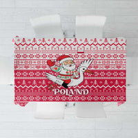 Poland Christmas Tablecloth with Santa Riding Stork White Eagle Emblem and Red Snowflake Knit Pattern Design - Wonder Print Shop
