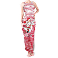 Poland Christmas Tank Maxi Dress with Santa Riding Stork White Eagle Emblem and Red Snowflake Knit Pattern Design - Wonder Print Shop