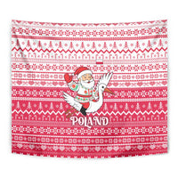 Poland Christmas Tapestry with Santa Riding Stork White Eagle Emblem and Red Snowflake Knit Pattern Design - Wonder Print Shop