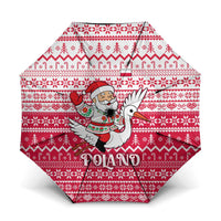 Poland Christmas Umbrella with Santa Riding Stork White Eagle Emblem and Red Snowflake Knit Pattern Design - Wonder Print Shop